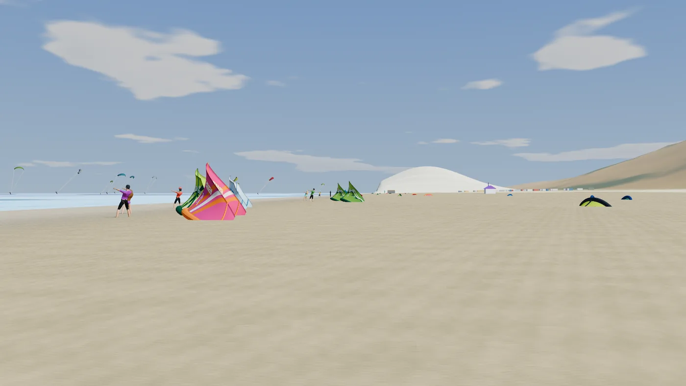 Praia de Tarifa com kites na areia