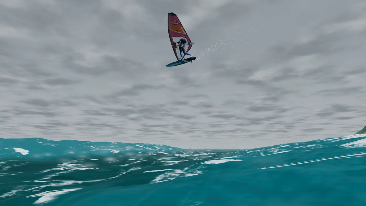 Salto na onda durante uma tempestade